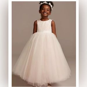 DAVIDS BRIDAL 3T ball gown flower girl dress with heart cutout WHISPER PINK